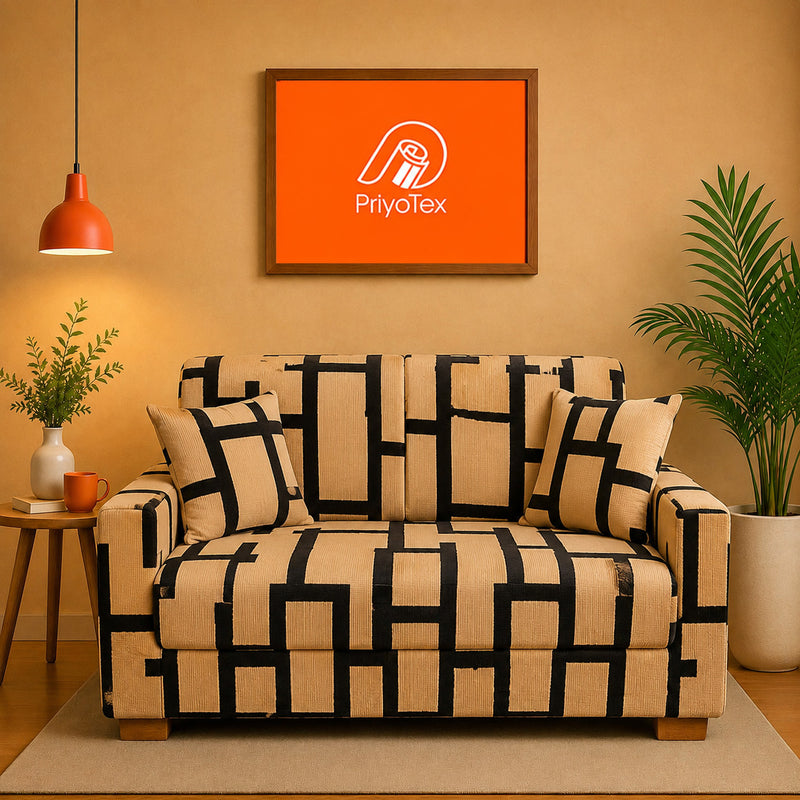 Minimalist Black and Beige China Print Sofa Covers