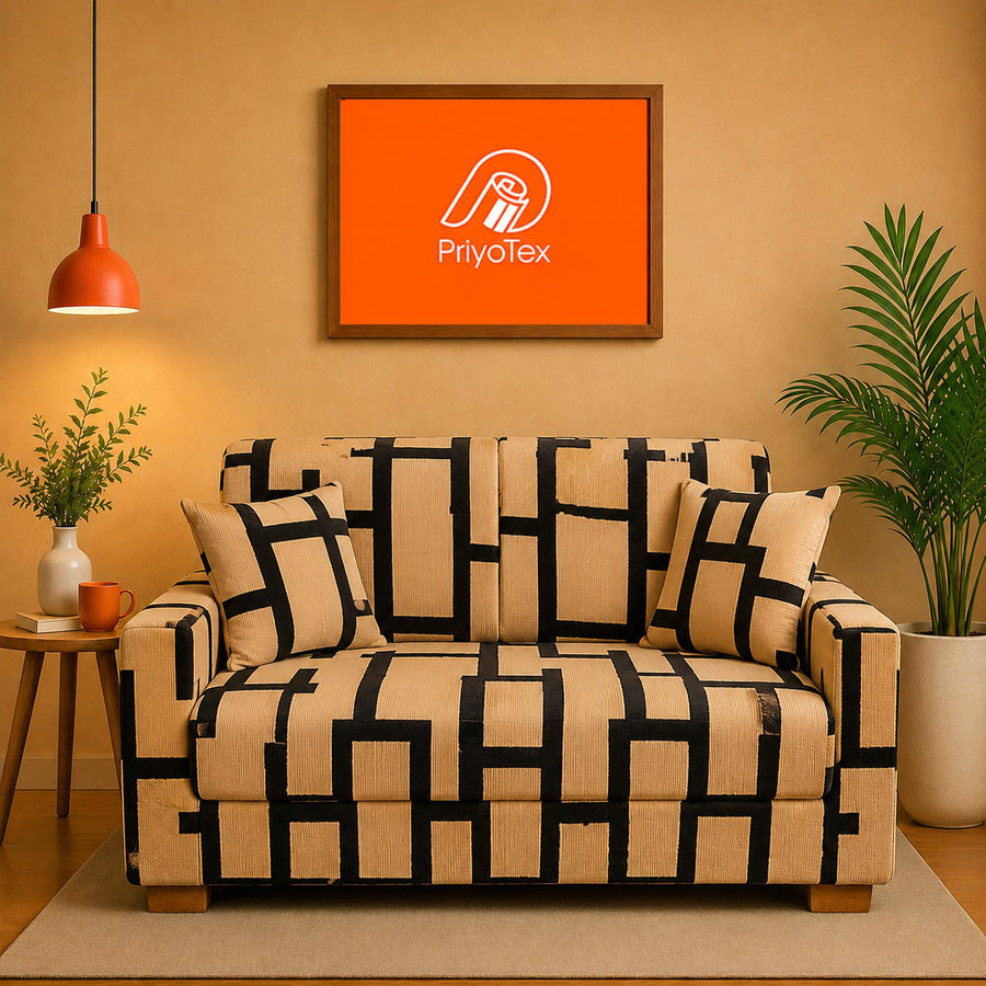 Minimalist Black and Beige Grid China Print Sofa Covers online 2+2+1