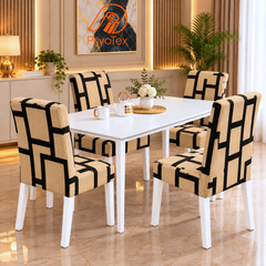 Minimalist Beige China Print Chair Cover