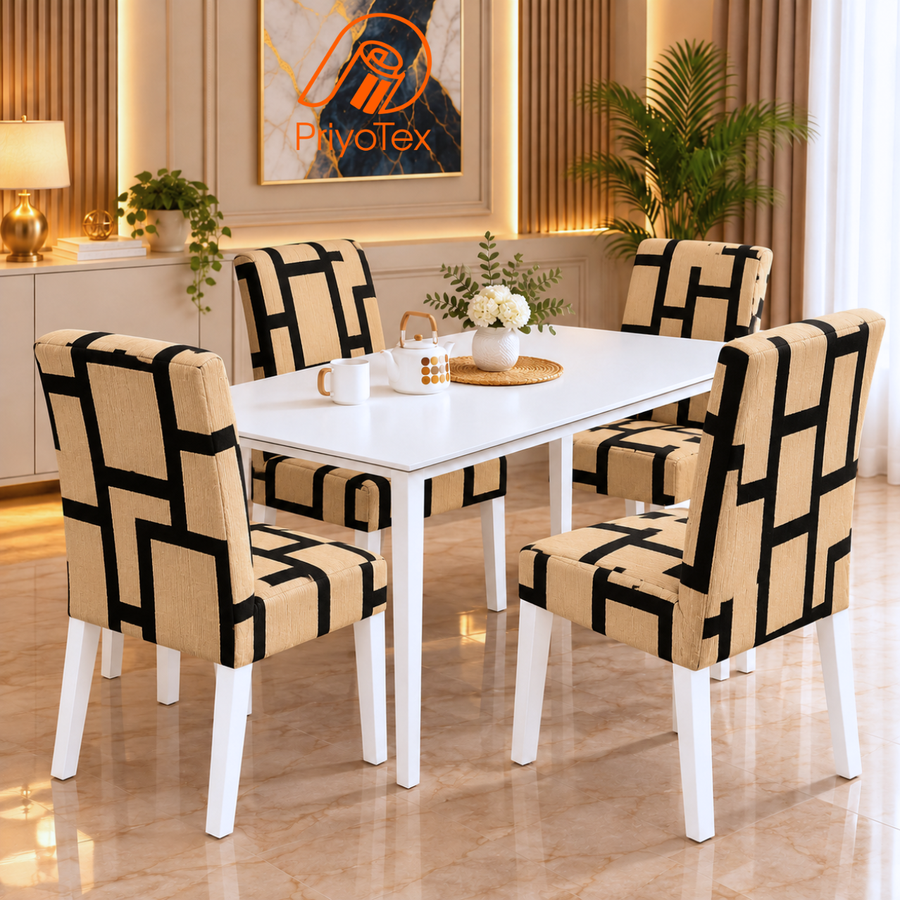 Minimalist Beige China Print Chair Cover