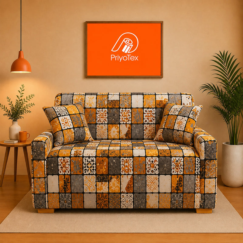Mustard Yellow Color China Print Sofa Cover