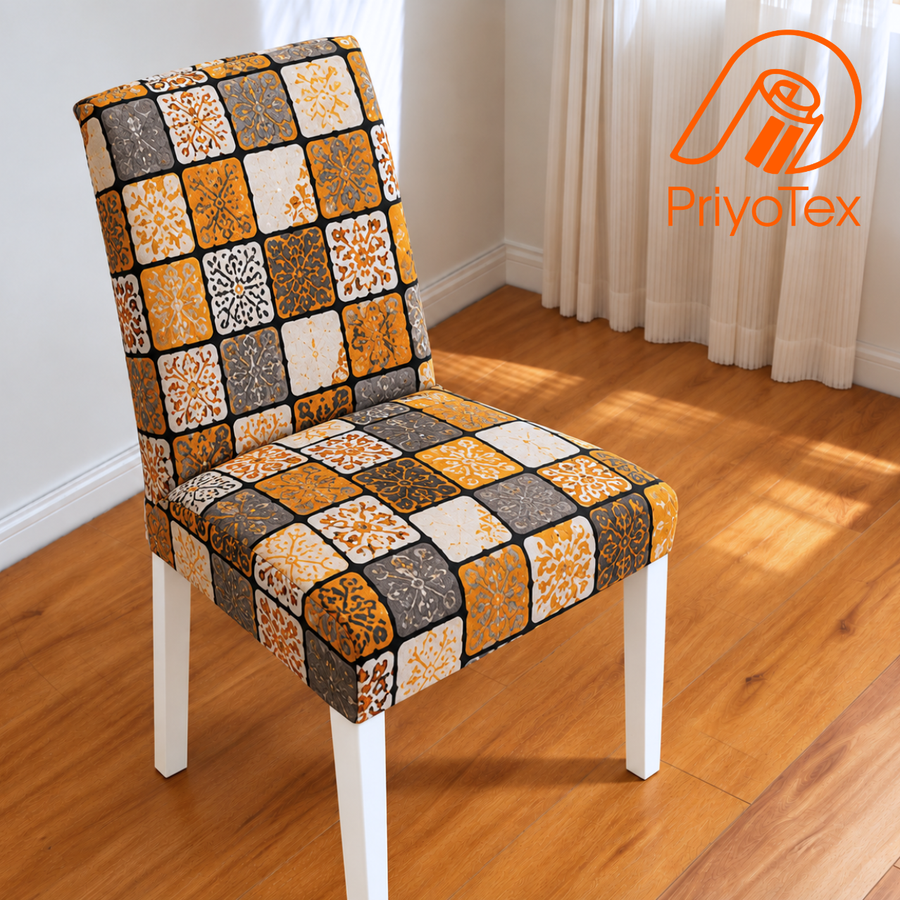 Mustard Yellow Color China Print Chair Cover