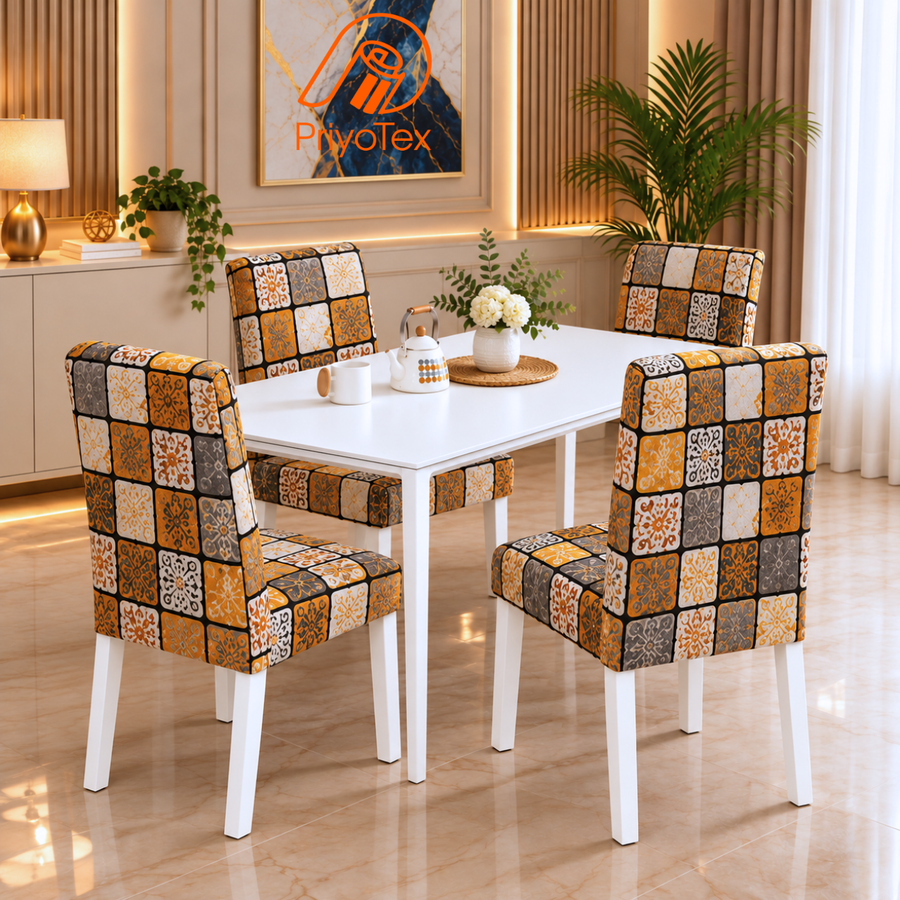 Mustard Yellow Color China Print Chair Cover