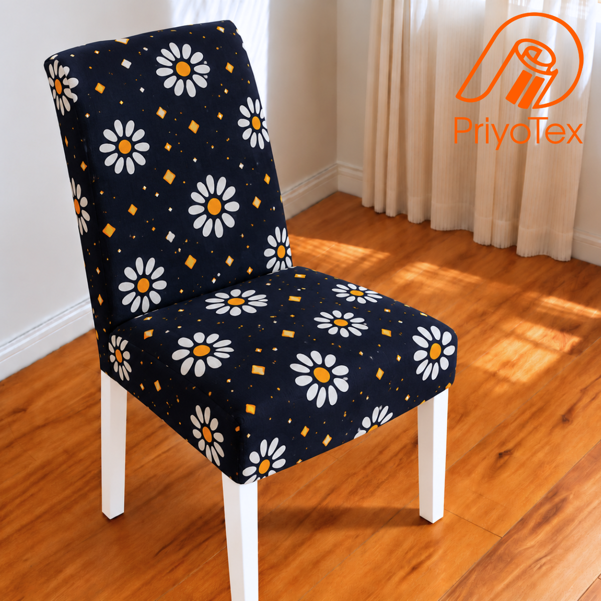 Navy Blue Color China Print Chair Cover