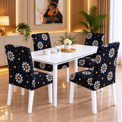 Navy Blue Color China Print Chair Cover