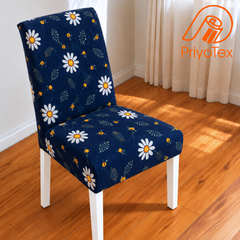 Navy Floral Color China Print Chair Cover