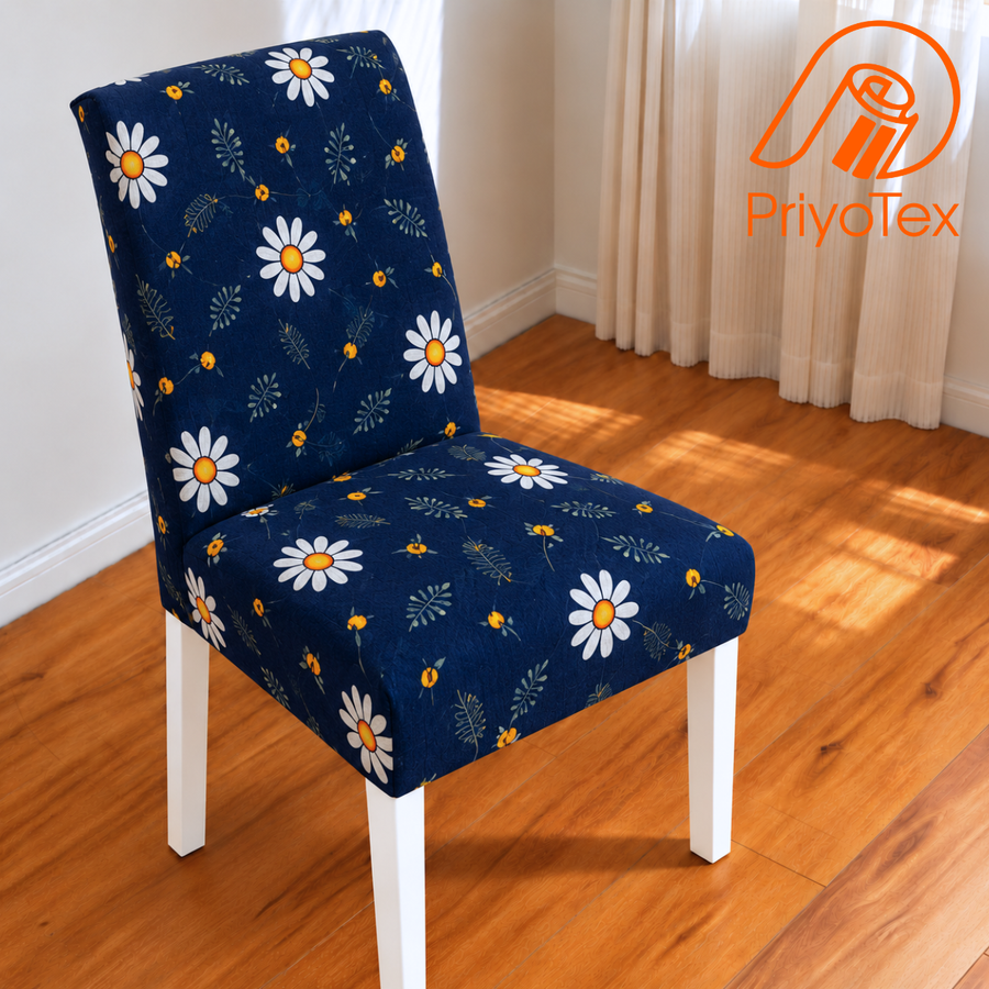 Navy Floral Color China Print Chair Cover