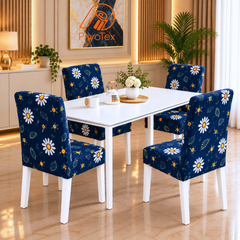 Navy Floral Color China Print Chair Cover