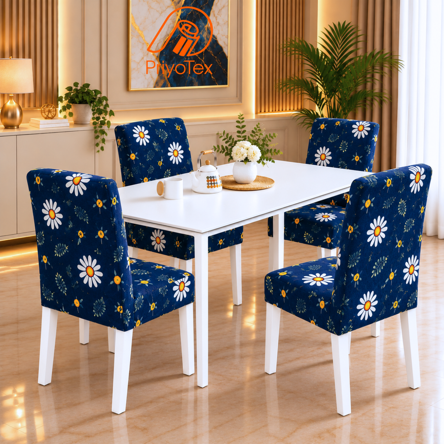 Navy Floral Color China Print Chair Cover