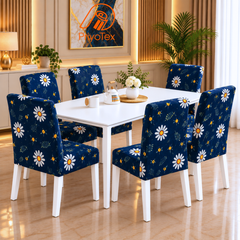 Navy Floral Color China Print Chair Cover