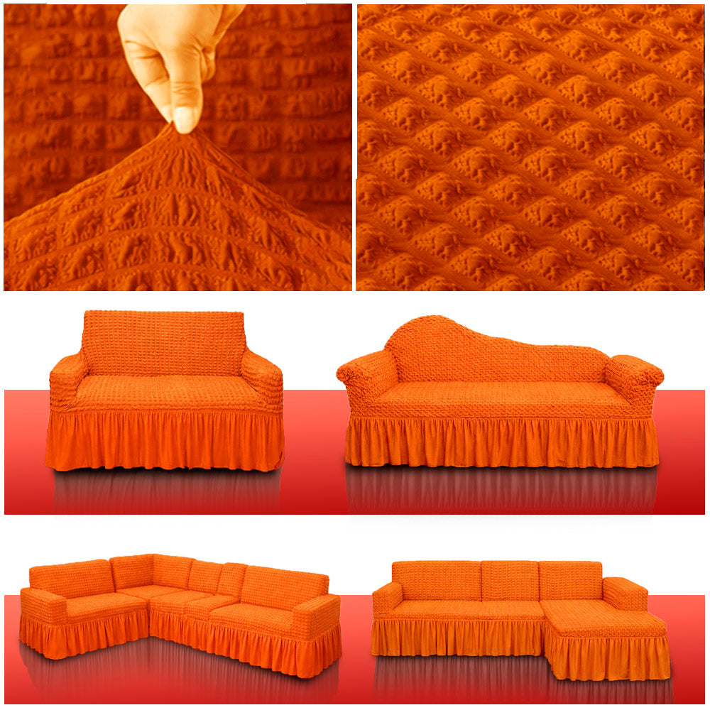 Premium Turkey Sofa Cover Orange Color – High Stretchable Elastic Full Spandex