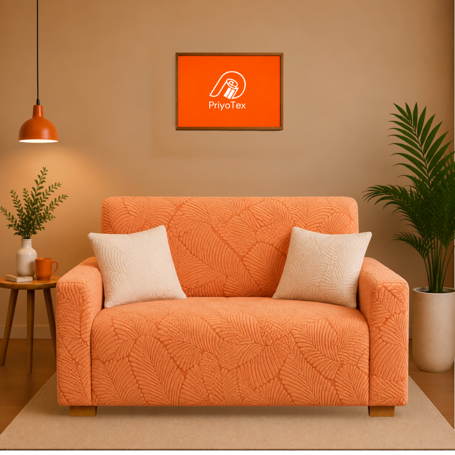 Premium Orange Fujian Jacquard Sofa Cover Set – High Stretch 2+2+1