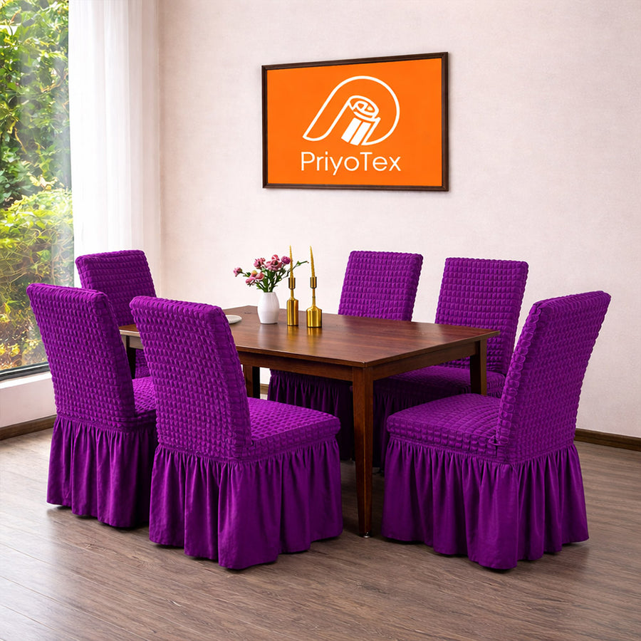 Premium Violet Dining Table + 6-Piece Chair Cover Set