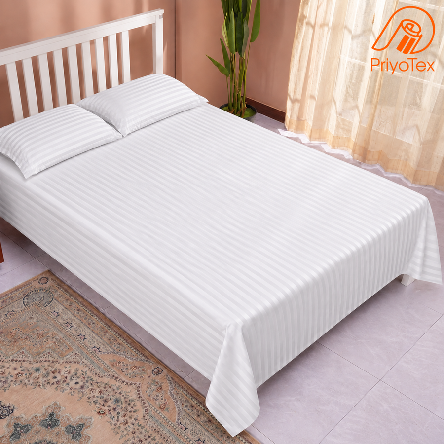 Premium Stripe White Bed Sheet