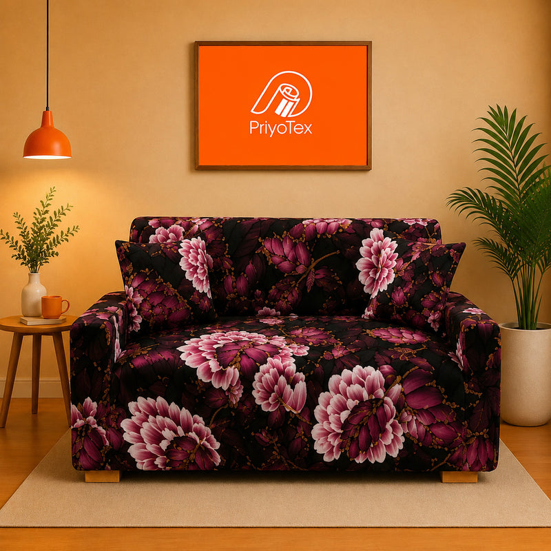 Rose Pink Color Print China Elastic Sofa Cover Wrap