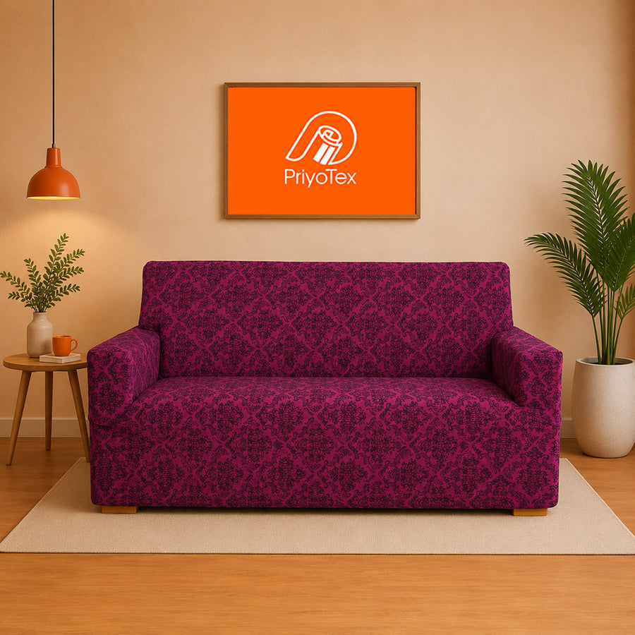 Premium Royal Maroon Jacquard Sofa Cover 5-Seater – High Stretch for 2+2+1