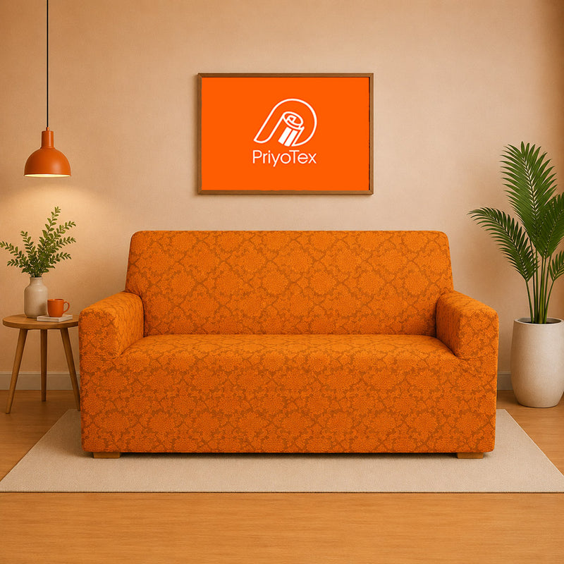 Premium Royal Orange Jacquard Sofa Cover Set