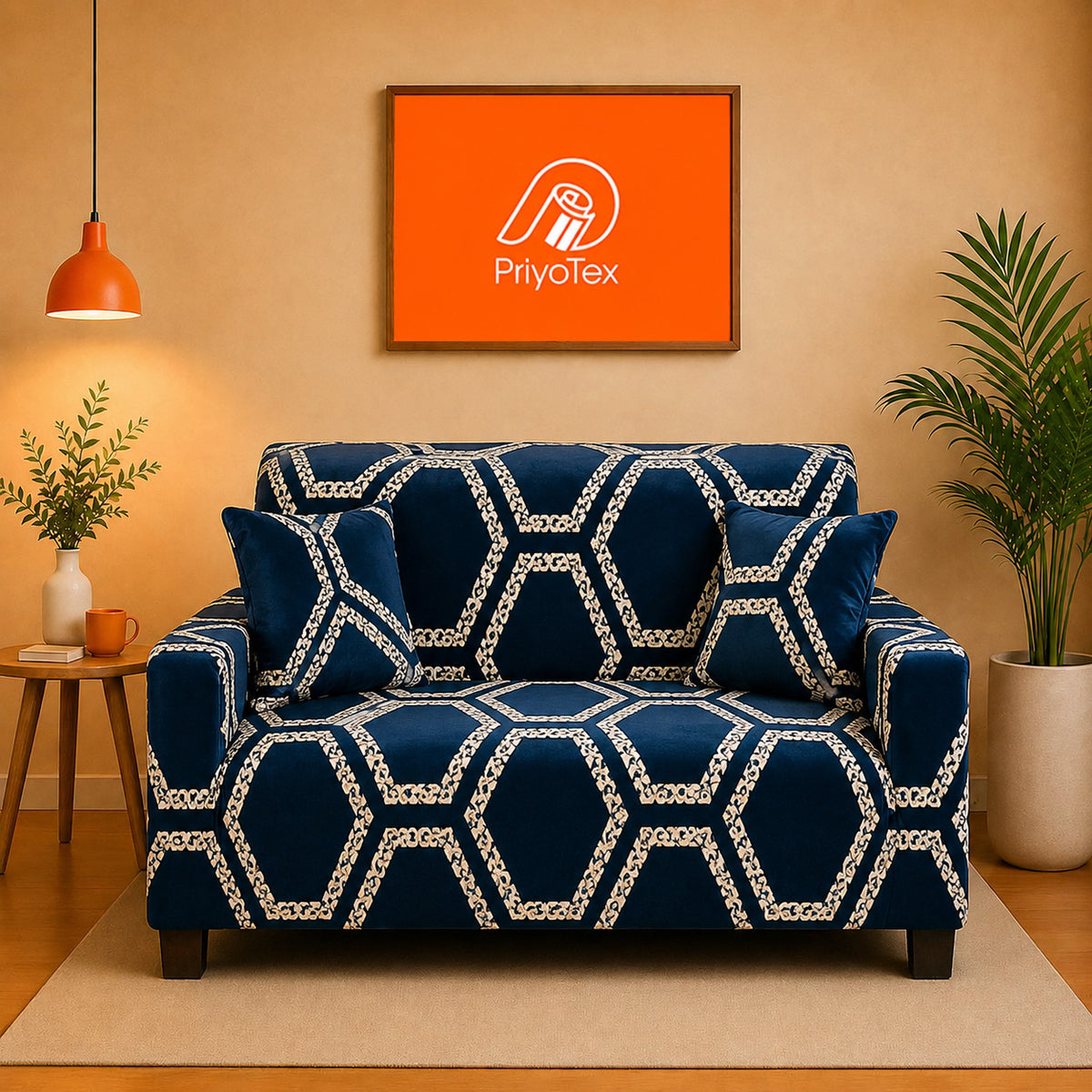 Royal Blue Color Print China Elastic Sofa Cover Wrap 2+2+1