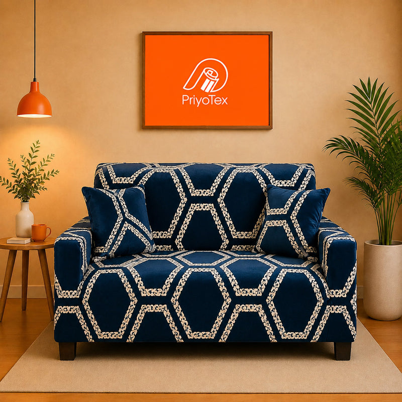 Royal Blue Color Print China Elastic Sofa Cover Wrap