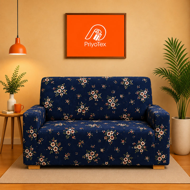 Royal Blue Decent all Over Floral China Print Sofa Cover