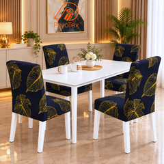 Royal Blue Linear Leaf China Print Chair Cover