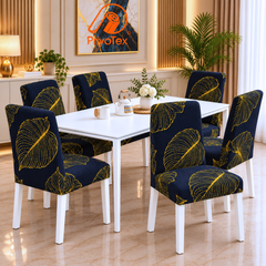 Royal Blue Linear Leaf China Print Chair Cover