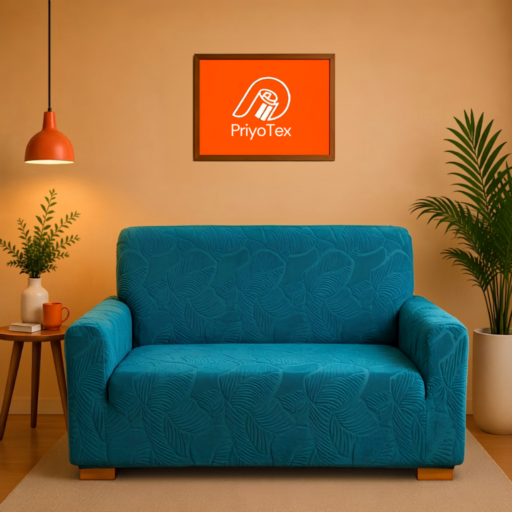 Premium Sea Green Fujian Jacquard Sofa Cover Set – High Stretch 2+2+1