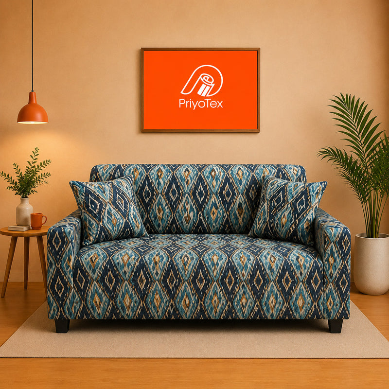 Sky Blue Print China Sofa Cover for Living Room