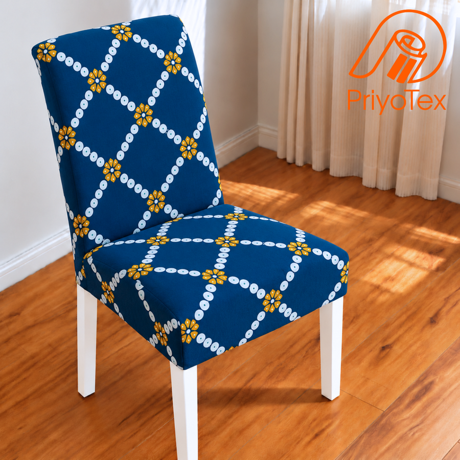 Teal Blue Color China Print Chair Cover