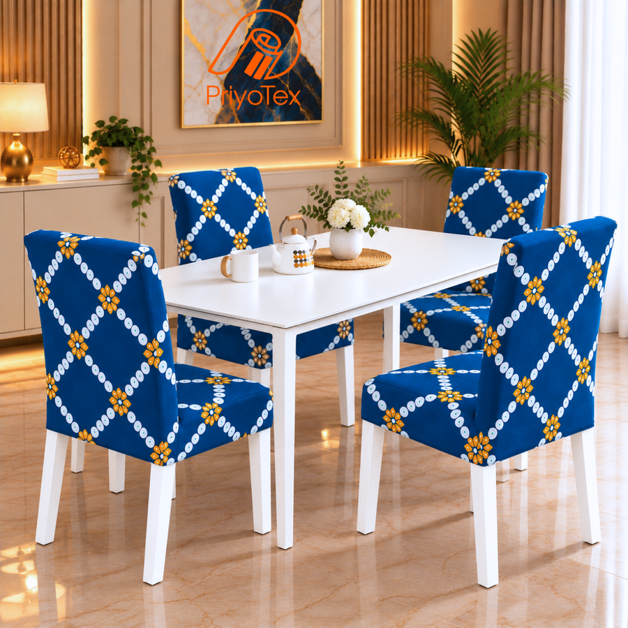 Teal Blue Color China Print Chair Cover