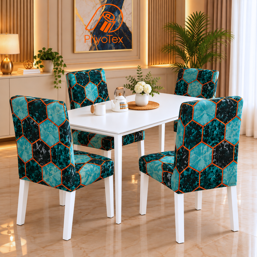 Teal Green Print China Chair Cover