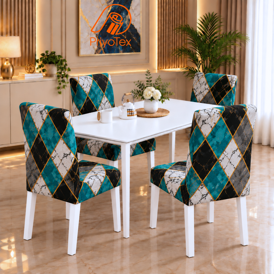 Teal Marble Diamond China Print Chair Cover