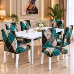 Teal Marble Diamond China Print Chair Cover