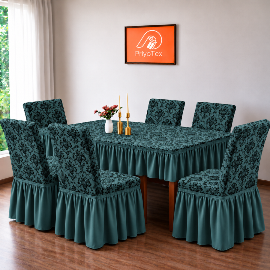 Teal Blue Color Jacquard Chair Cover