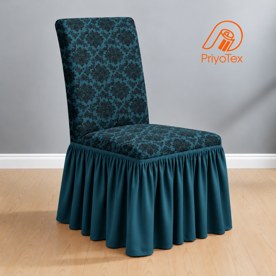 Deep Teal Color Jacquard Chair Cover