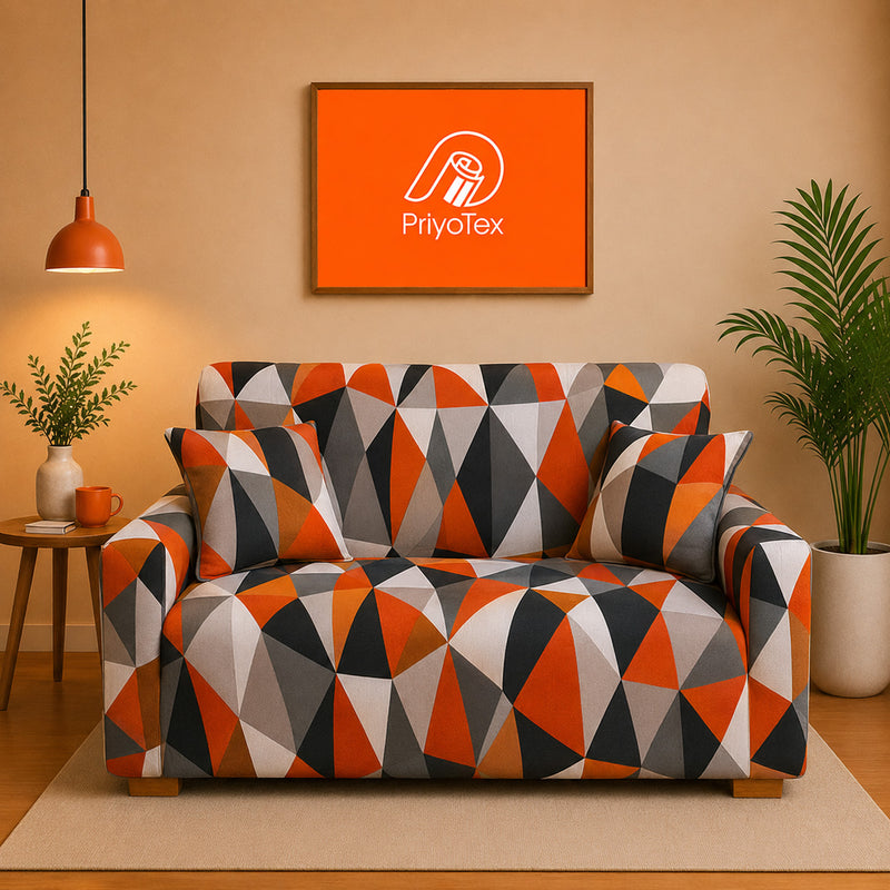 Orange Triangle Art China Print Sofa Cover Set