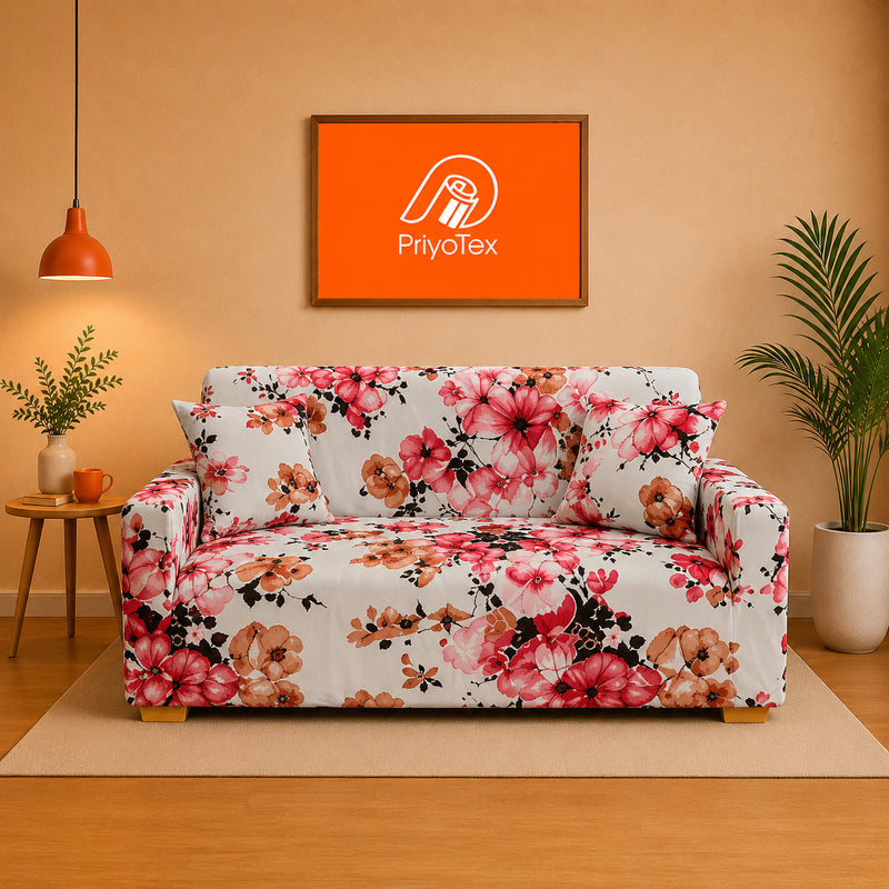 White Pink Flower China Print Sofa Cover