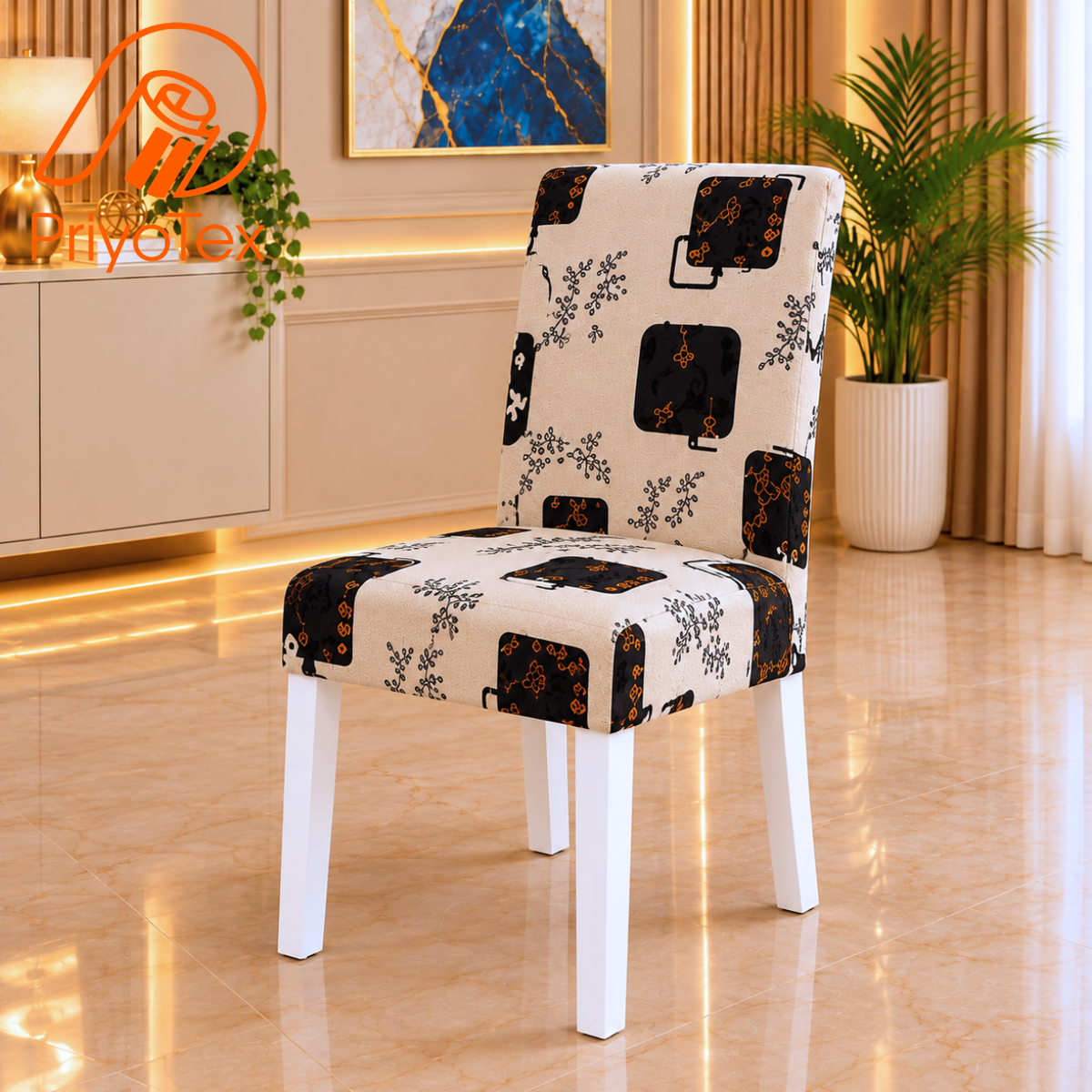 White Color China Print Chair Cover