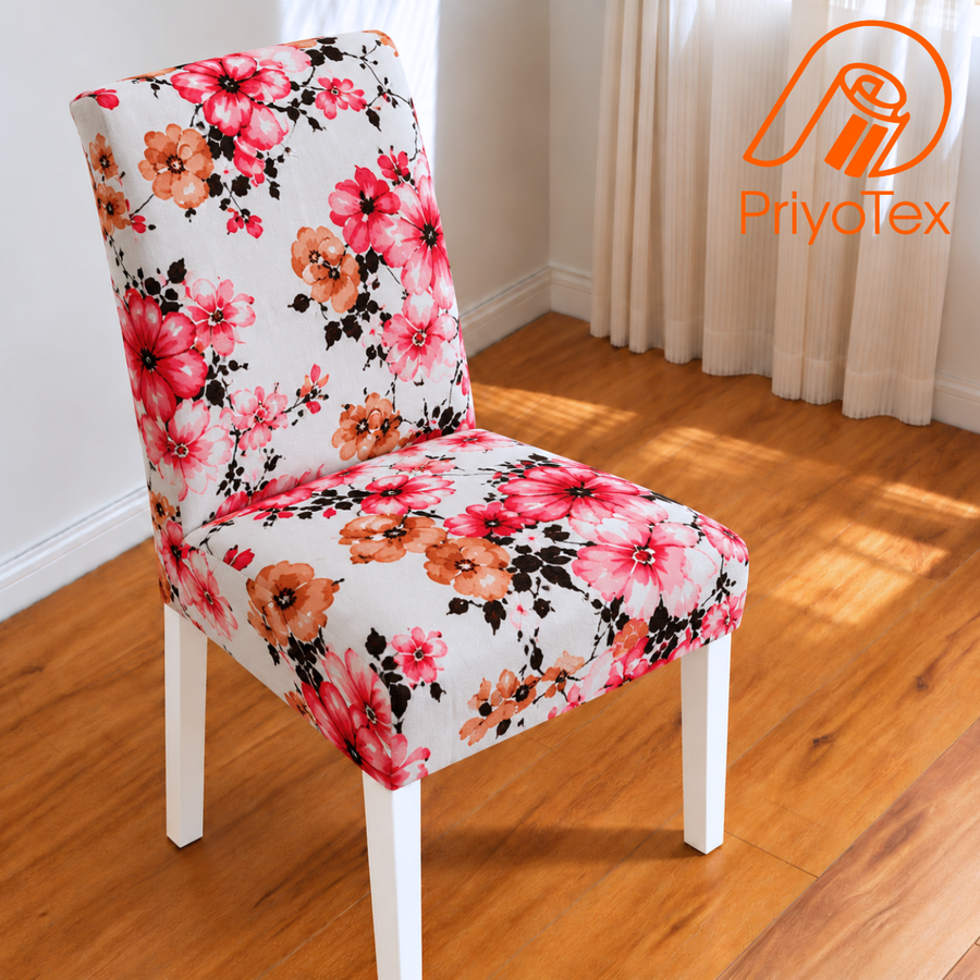 White Pink Flower China Print Chair Cover