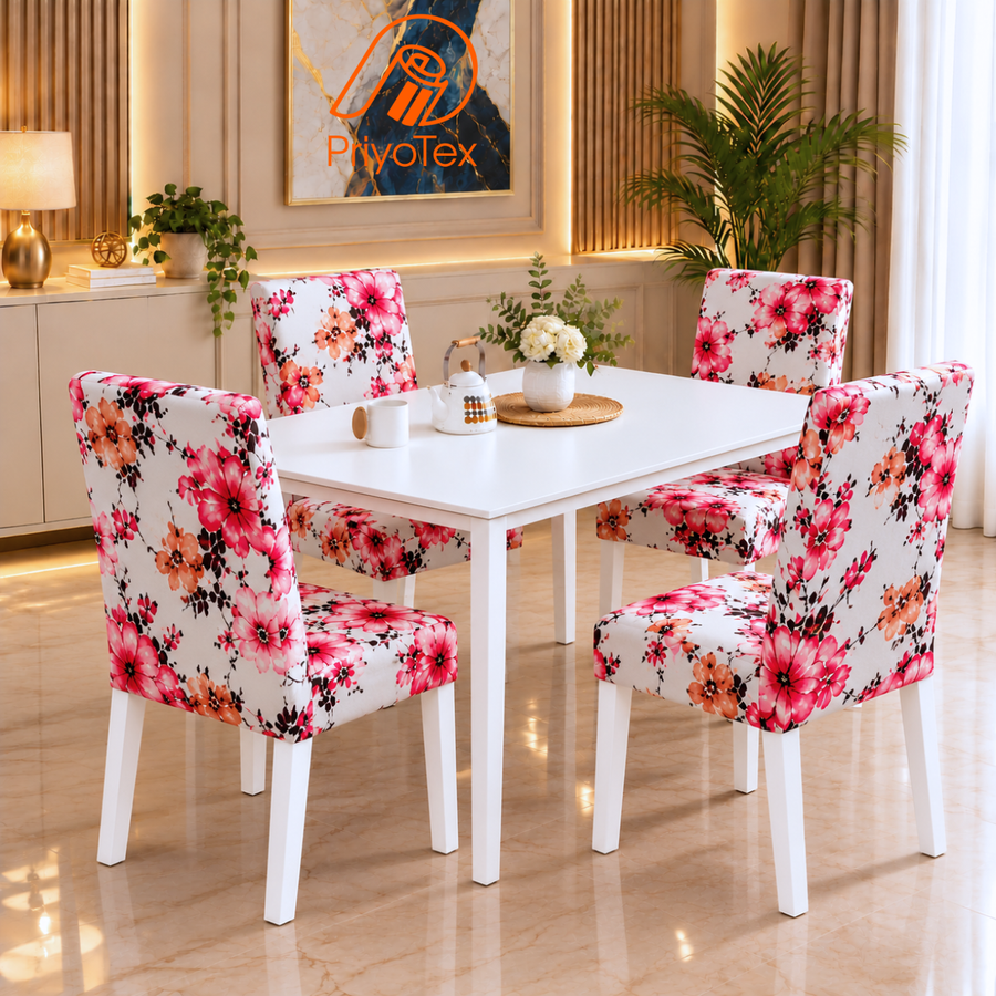 White Pink Flower China Print Chair Cover