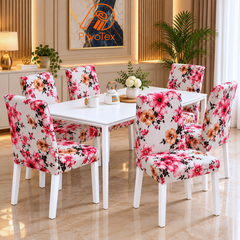 White Pink Flower China Print Chair Cover