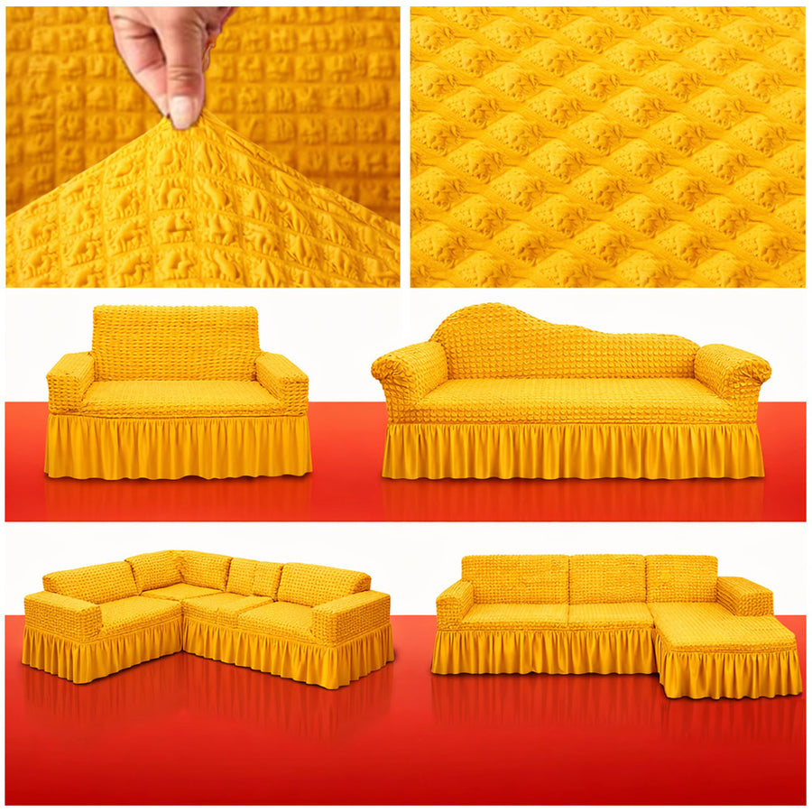 Premium Turkey Sofa Cover Yellow Color – Luxury Full Spandex Stretchable Elastic 2+2+1