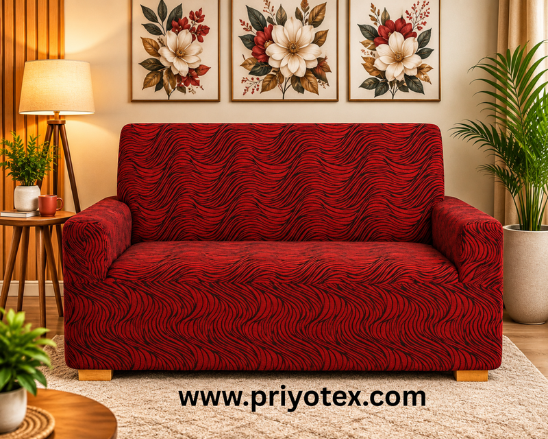 Red Banglalink Fabric Jacquard Sofa Cover